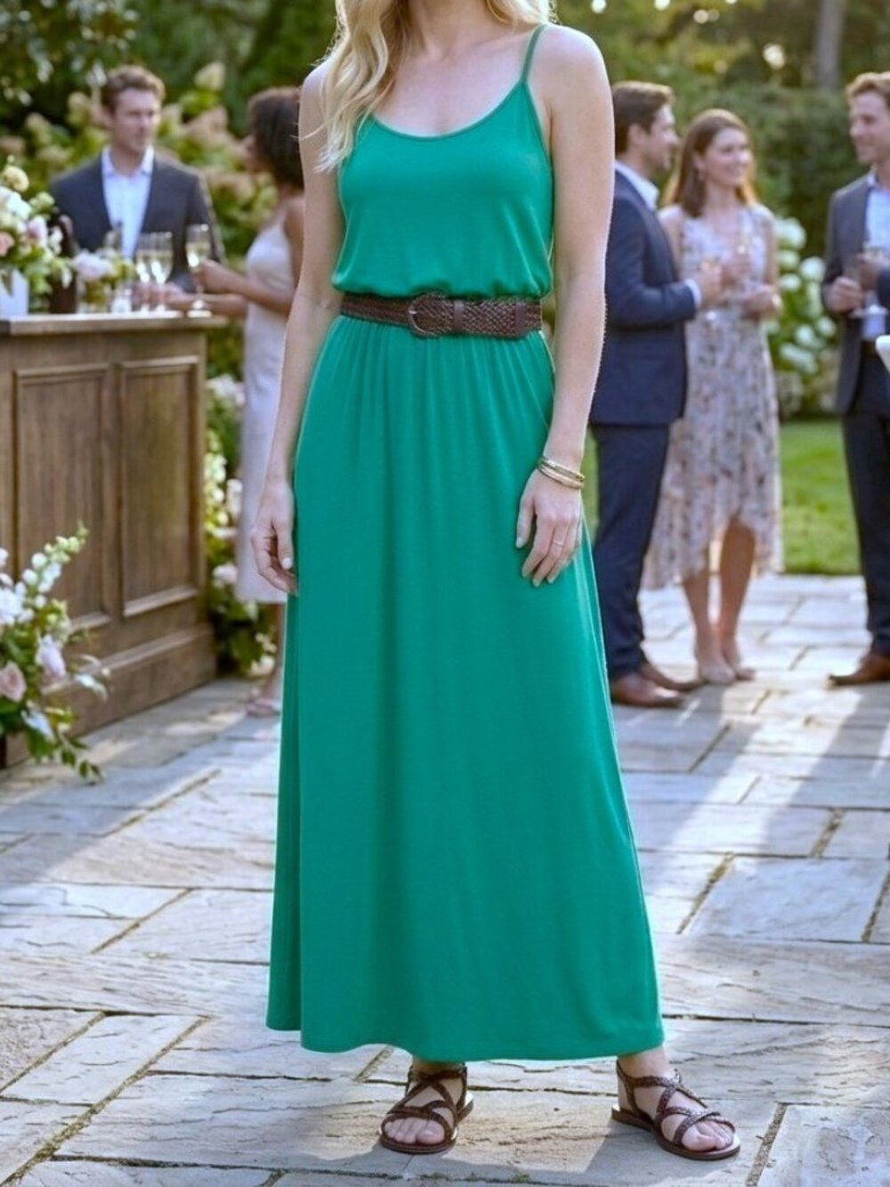 Lush Emerald Green Adjustable Strap Maxi Dress Large